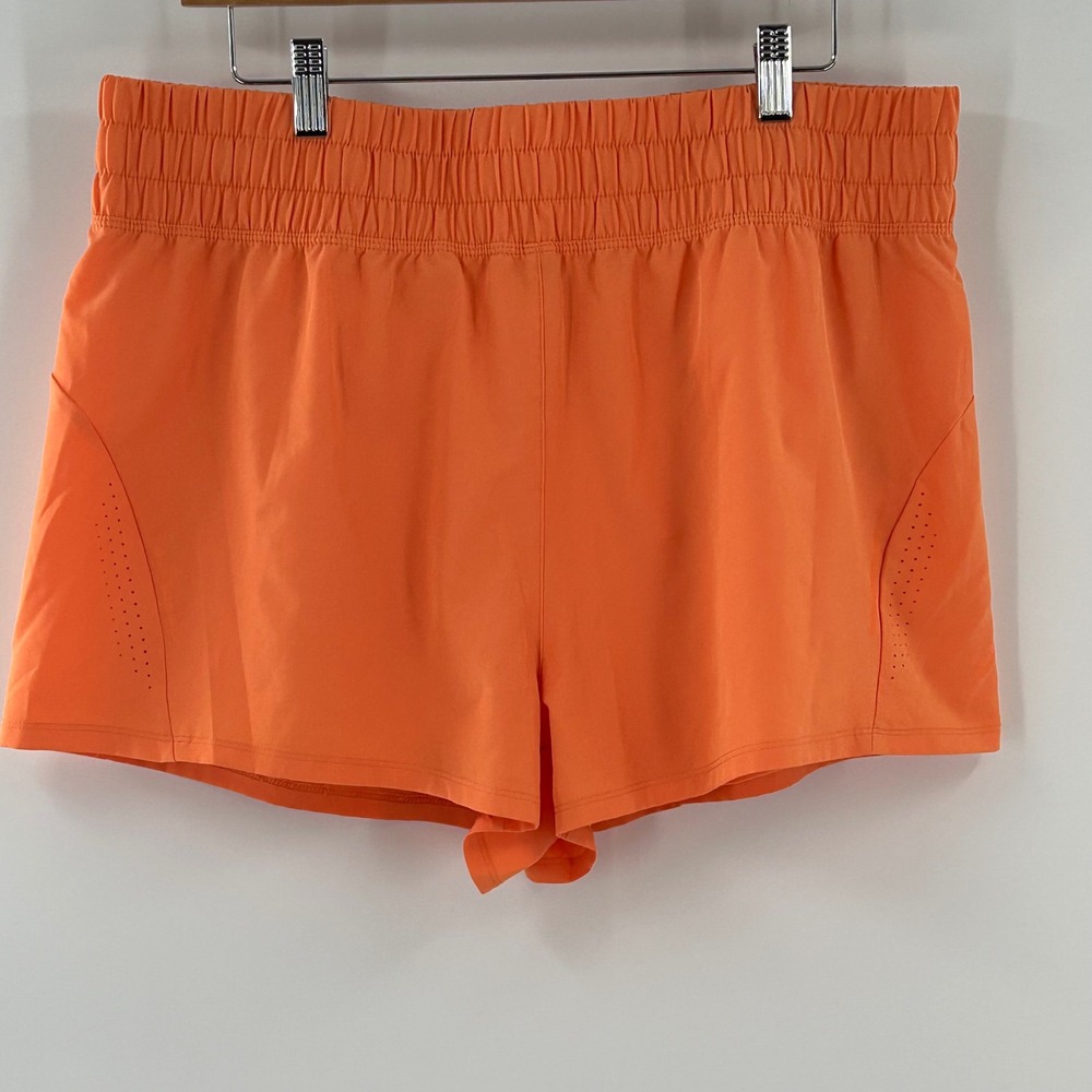 Asics Womens Orange Running Shorts XL Smocked Waist Zipper Pocket Athletic